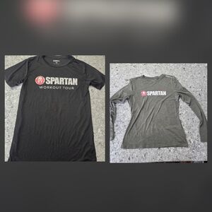 Spartan Race Lot Of 2 Women's SL Black Shirt and Gray-Green LS Tee Sz Medium